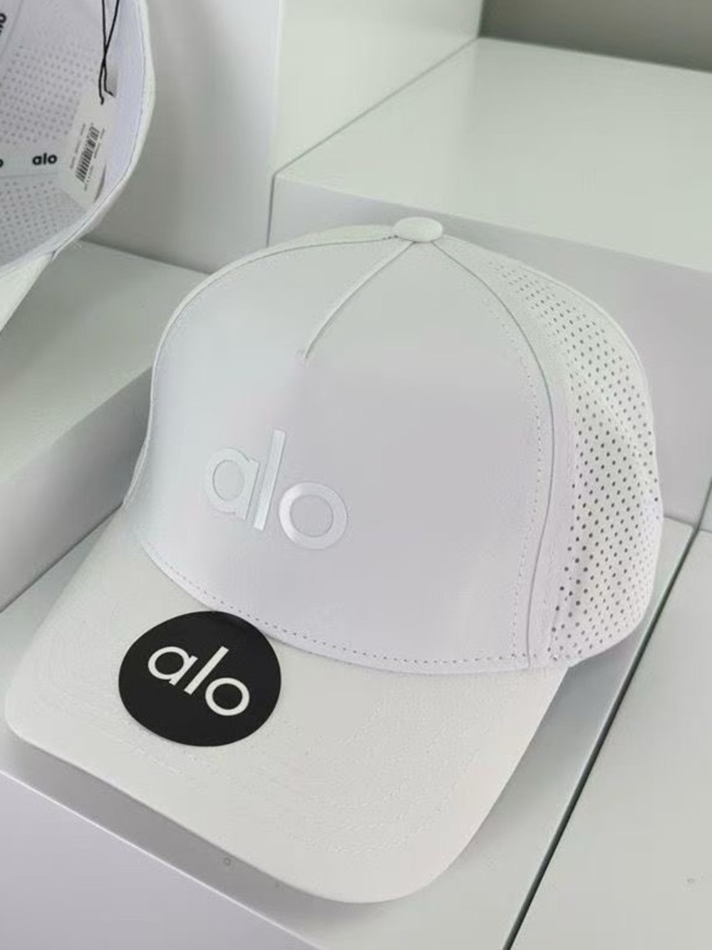 ALO Yoga White Perforated Trucker Cap